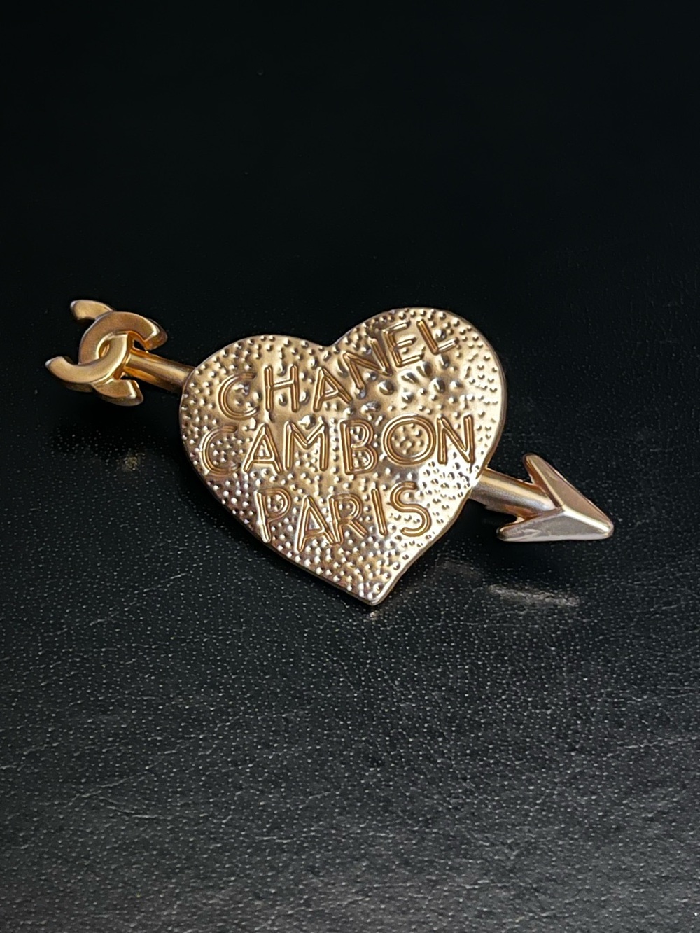 ChaneI Vintage 1993 Fall Heart Arrow Hammered Brooch Pin